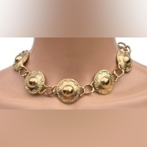NWT AKIRA Medallion Coin & Link  Necklace. Gold Tone. Adjustable Bohemian Choker - Picture 1 of 9